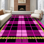 Bold Pink Black Plaid Chain Border Rug