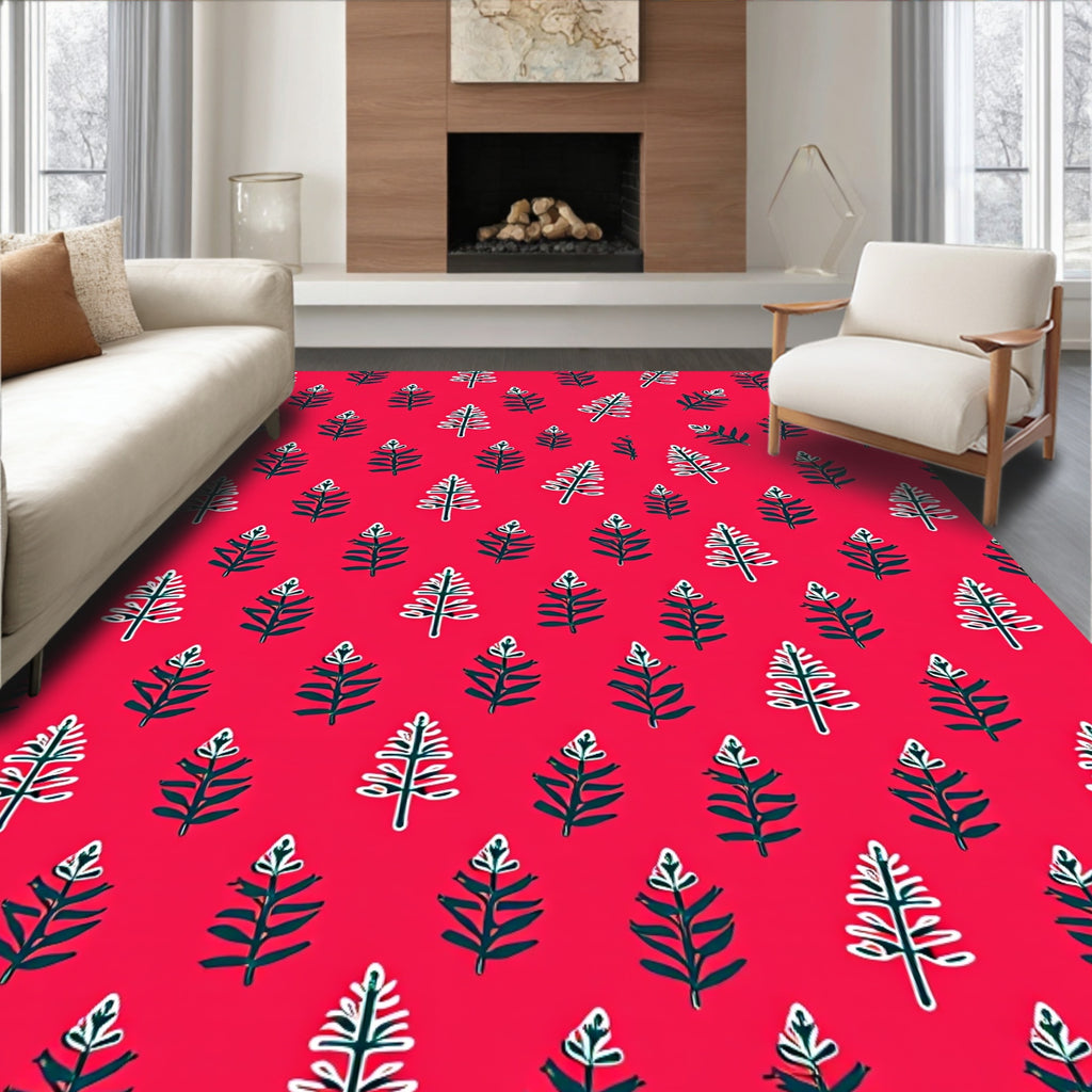 Red Festive Pine Tree Pattern Rug