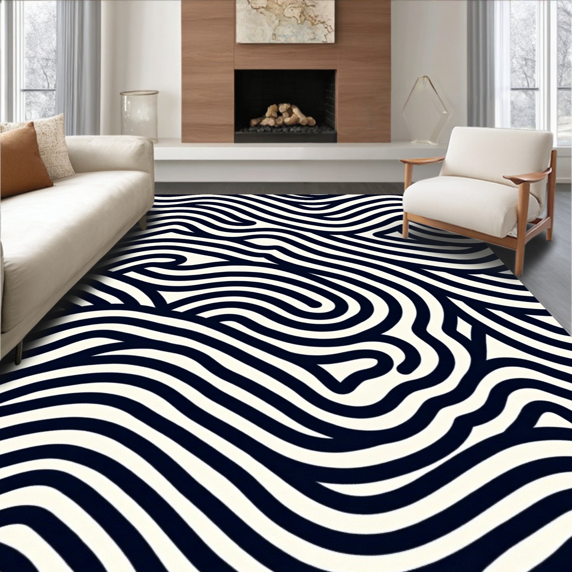 Organic Wavy Line Pattern Rug