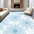 Light Blue Outline Daisy Pattern Rug