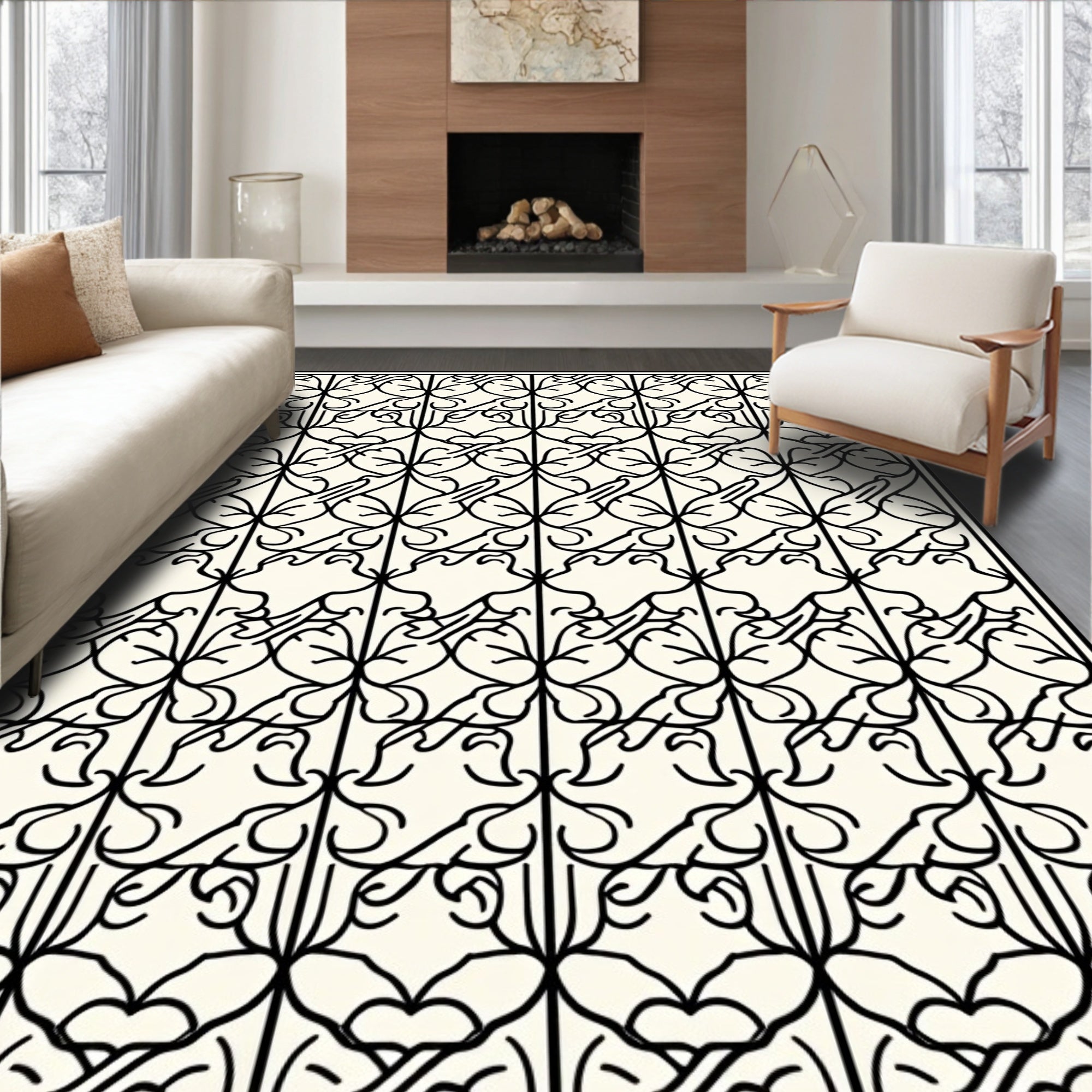Art Nouveau Inspired Bunny Pattern Rug