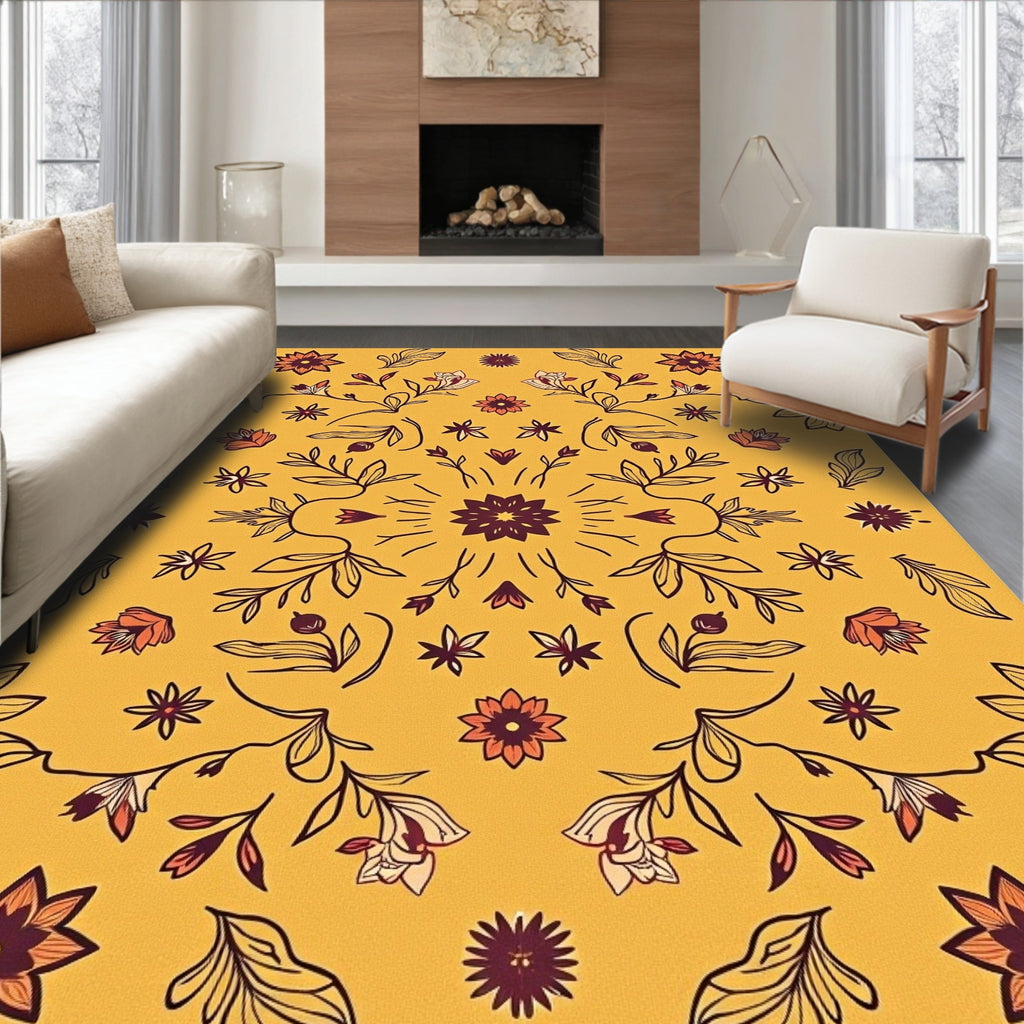 Sunny Yellow Floral Whimsy Pattern Rug