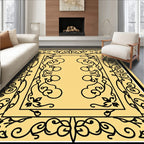 Ornate Black Cream Floral Design Rug