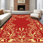 Red Gold Ornate Floral Pattern Rug