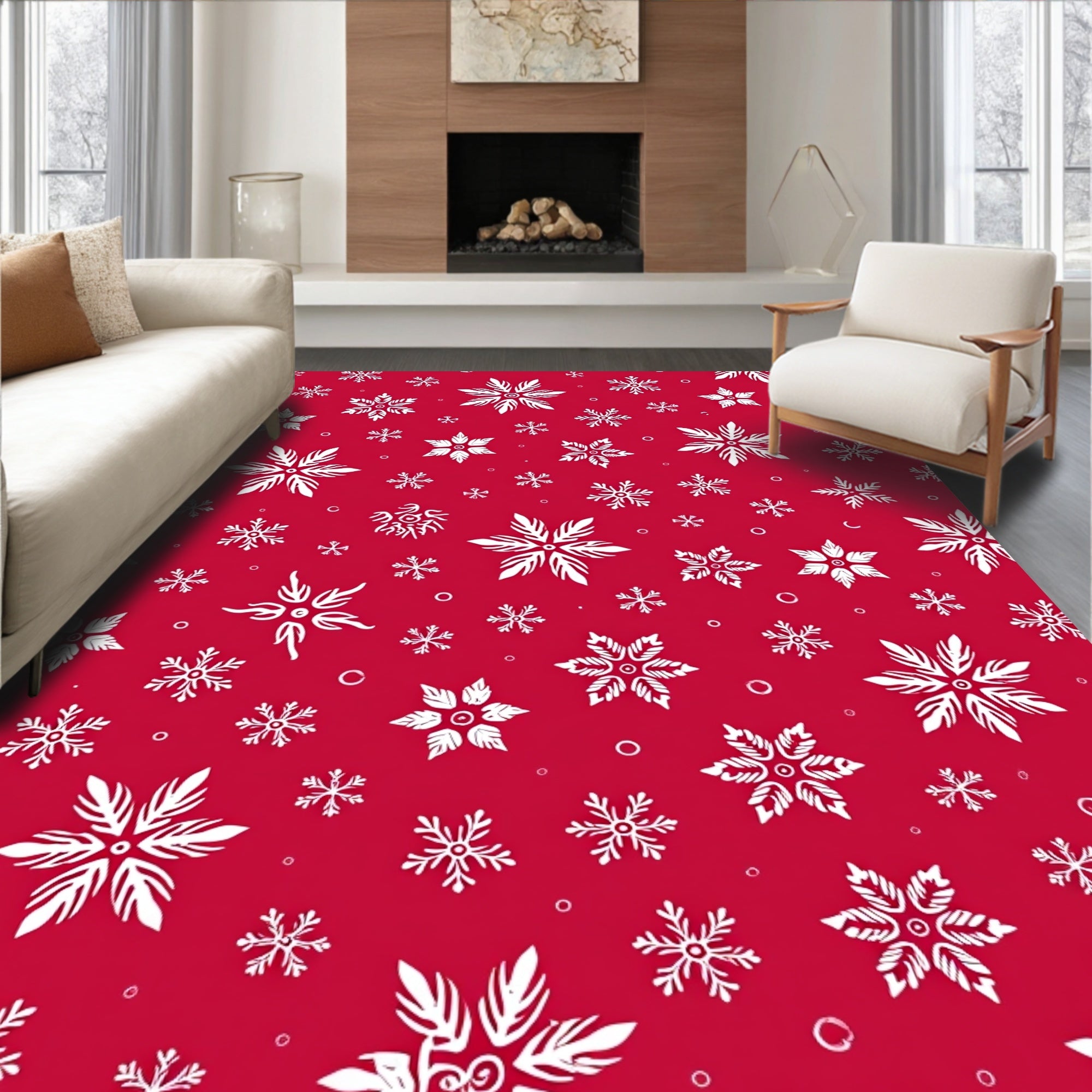 Festive Snowflake Pattern Design Rug