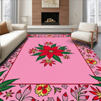 Red Floral Patterned Pink Rug