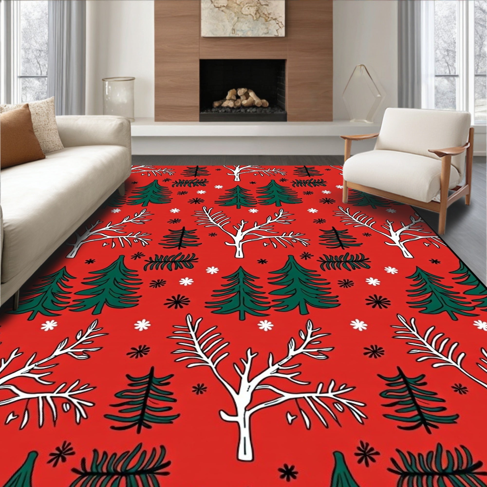 Winter Woodland Tree Pattern Rug