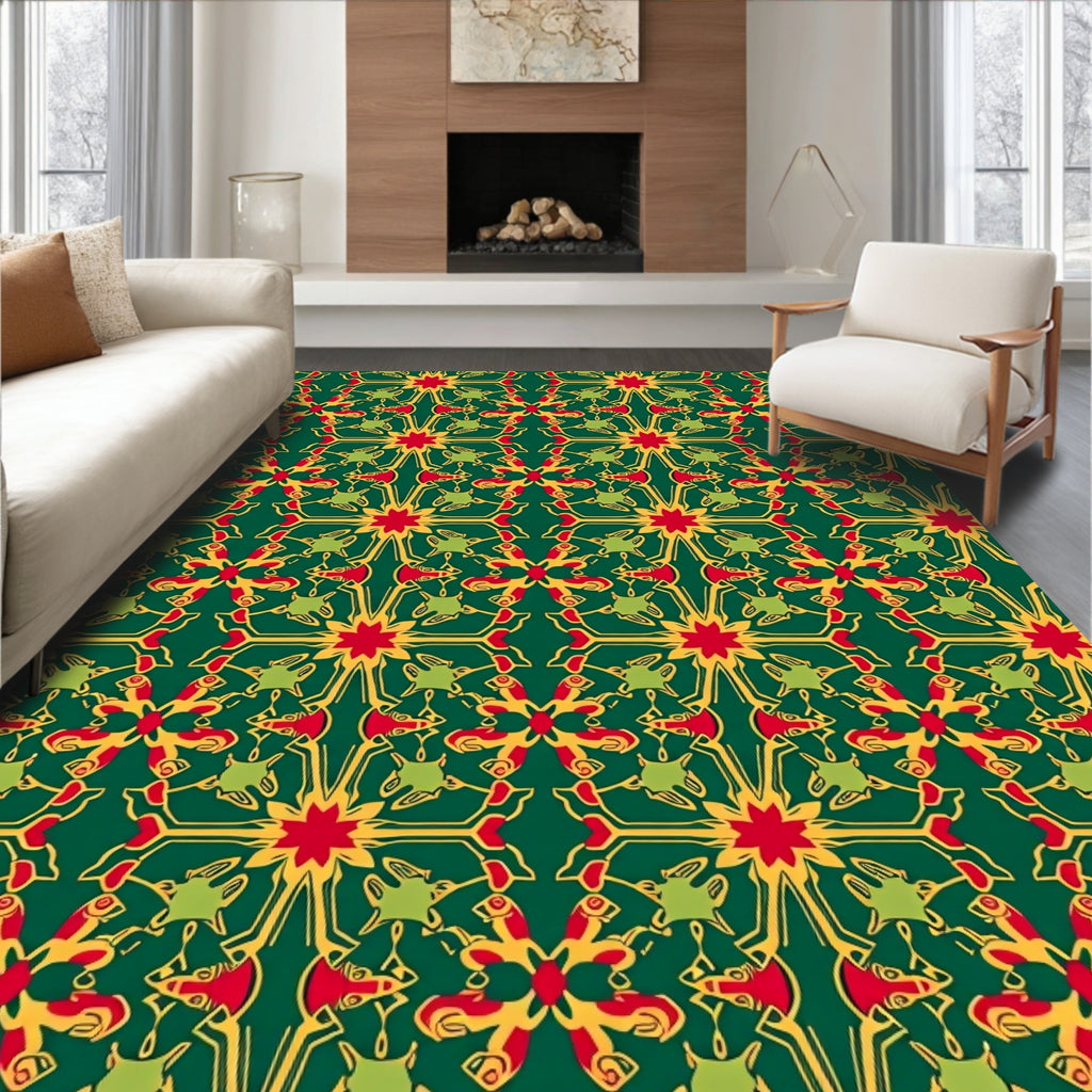 Red Green Yellow Intricate Pattern Rug