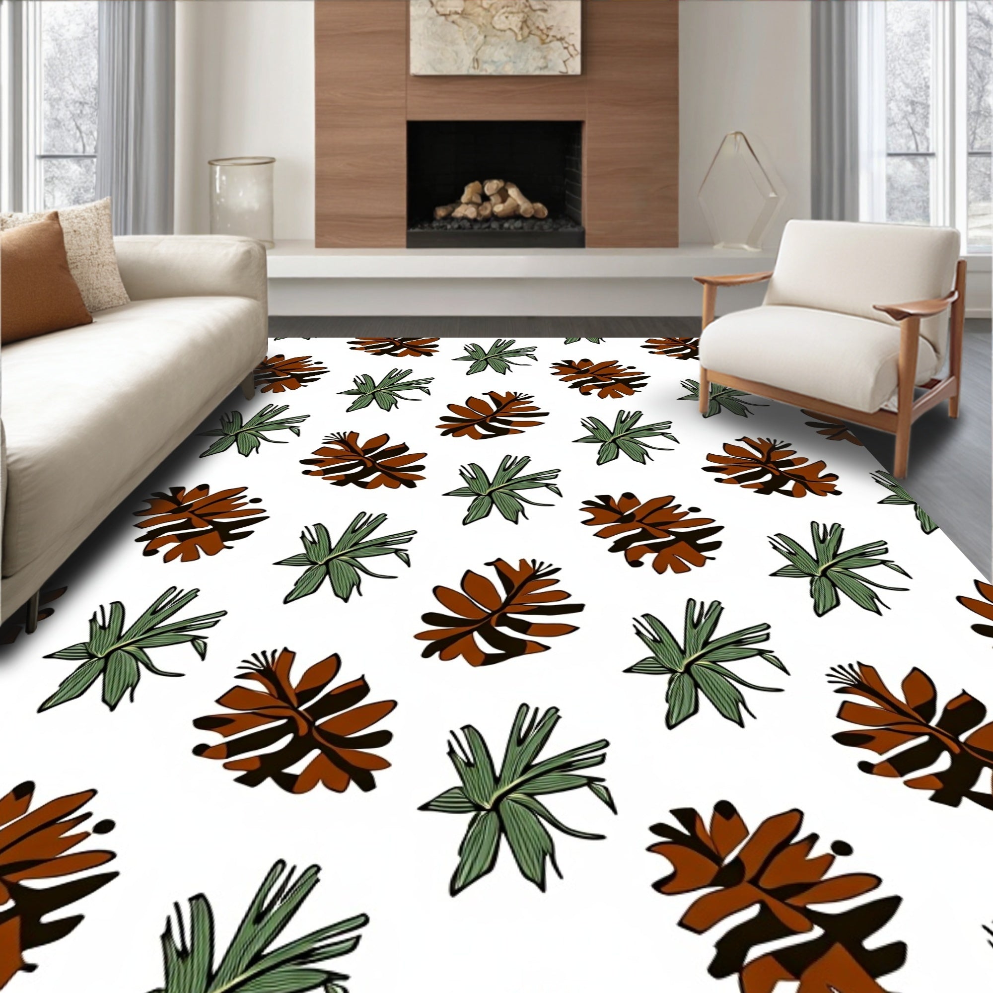Brown Green Foliage Cluster Rug