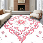 Ornate Pink Floral Medallion Design Rug