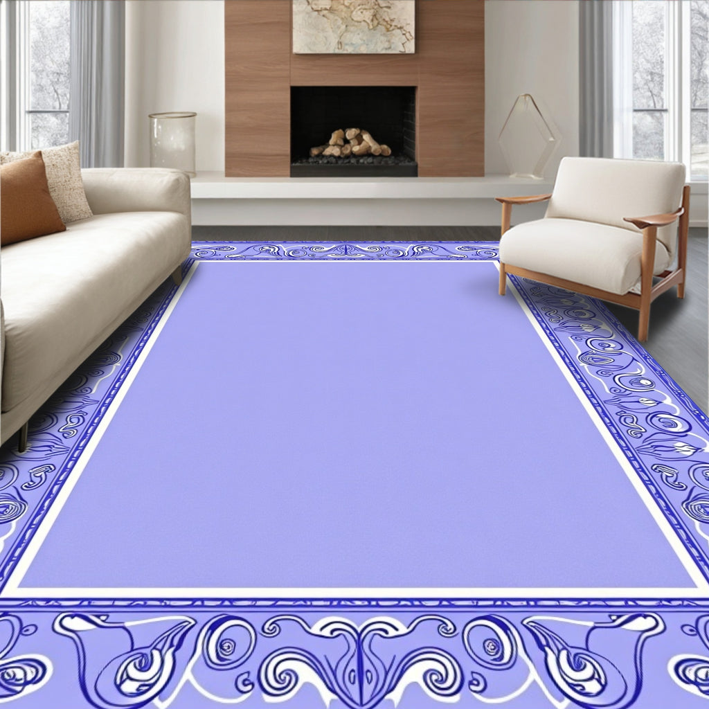 Ornate Blue White Floral Frame Rug