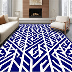 Deep Blue White Abstract Geometric Pattern Rug