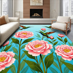 Hummingbird Pink Flower Garden Design Rug