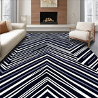 Bold Blue White Geometric Stripe Rug