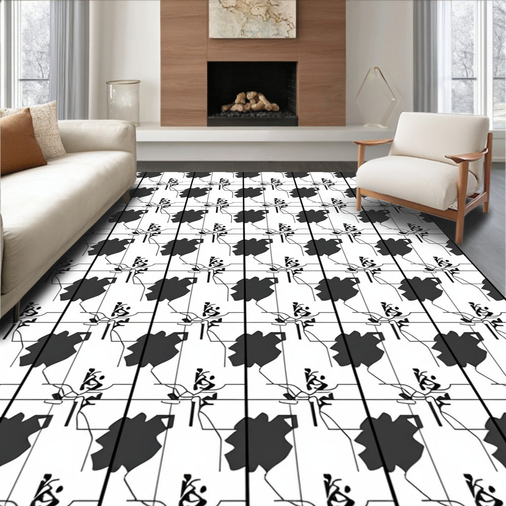 Modern Minimalist Black White Grid Pattern Rug