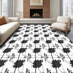 Modern Minimalist Black White Grid Pattern Rug