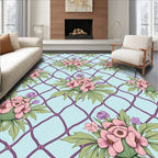 Floral Lattice Pattern With Pink Blooms Rug