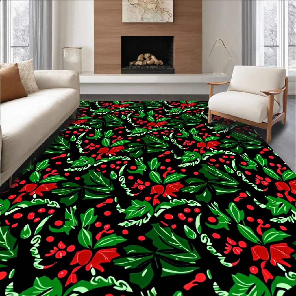 Festive Holly Berry Garland Pattern Rug