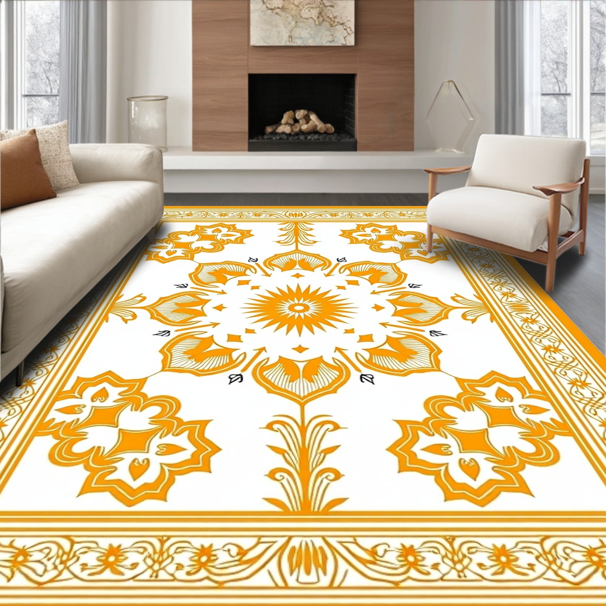 Golden Sunburst Medallion Floral Rug