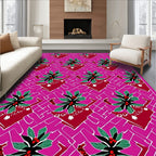 Abstract Pink Floral Leaf Pattern Rug