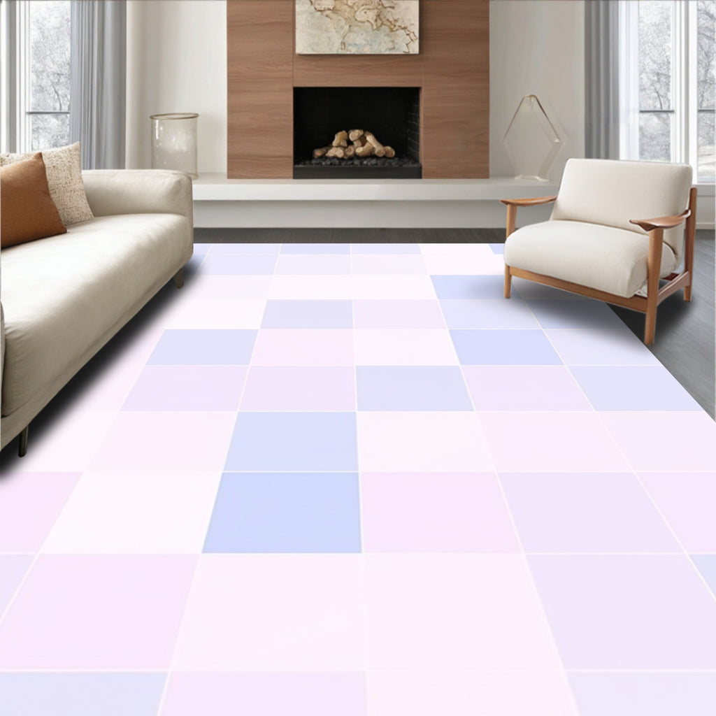 Soft Pastel Geometric Square Design Rug