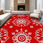 White Floral Mandala Red Pattern Rug