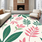 Pink Green Leafy Pattern Rug