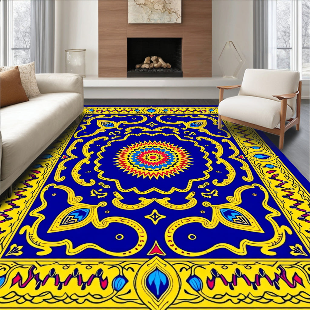 Vibrant Geometric Floral Sunburst Pattern Rug