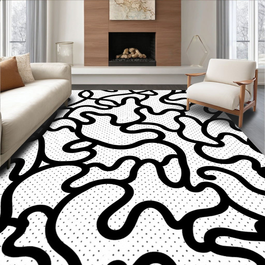 Fluid Black White Dot Pattern Rug