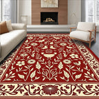Ornate Birds and Floral Garden Red Rug