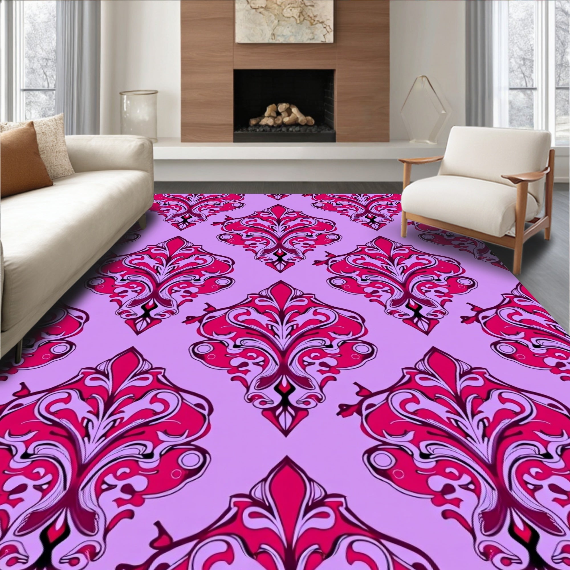 Ornate Floral Damask Pattern Rug