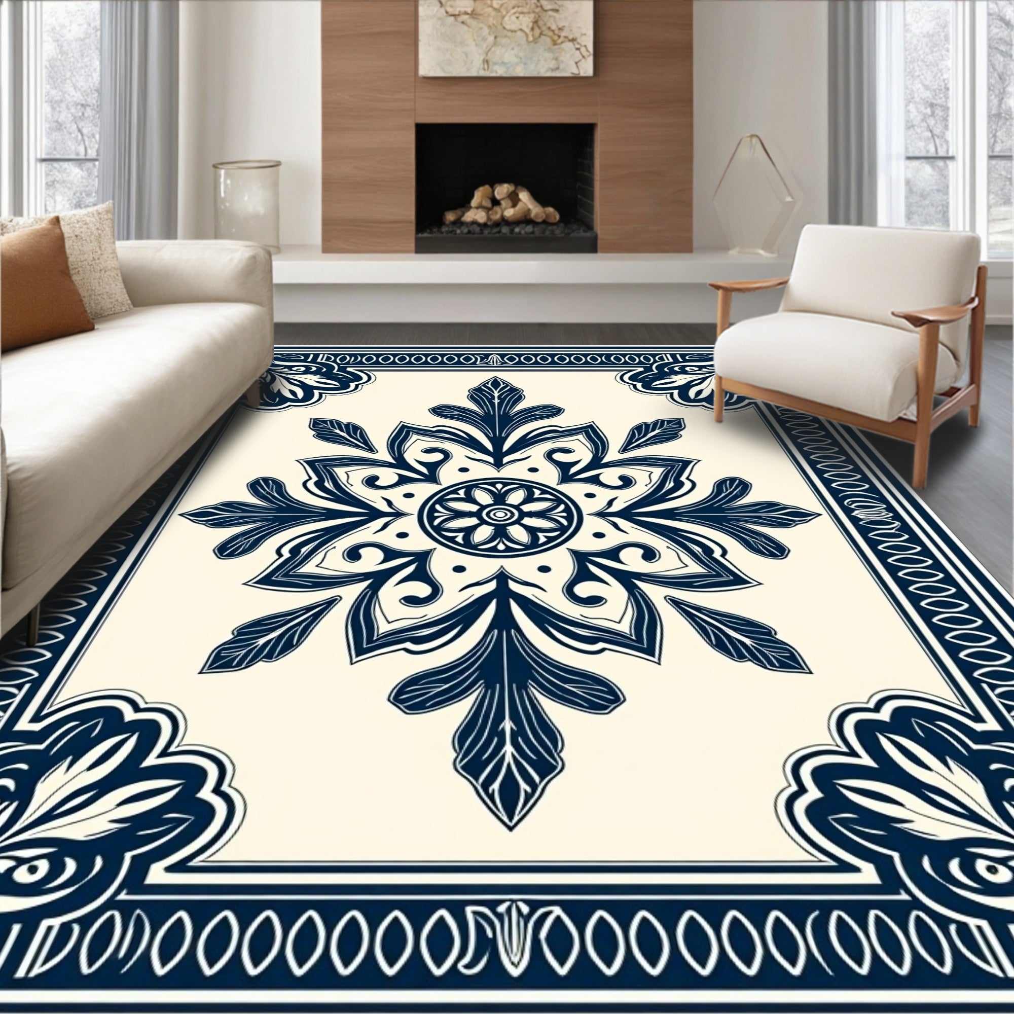 Intricate Mandala Floral Border Design Rug