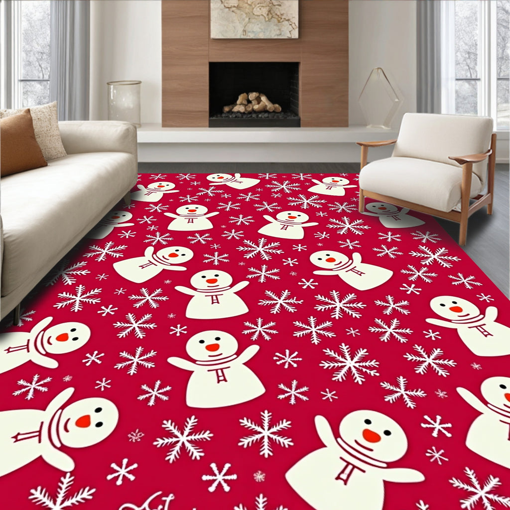 Snowflake And Snowman Pattern Design Rug