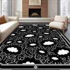Black White Floral Cloud Pattern Rug