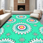 Bright Teal Sunburst Floral Pattern Rug
