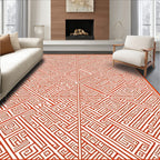 Red Linear Intricate Maze Pattern Rug