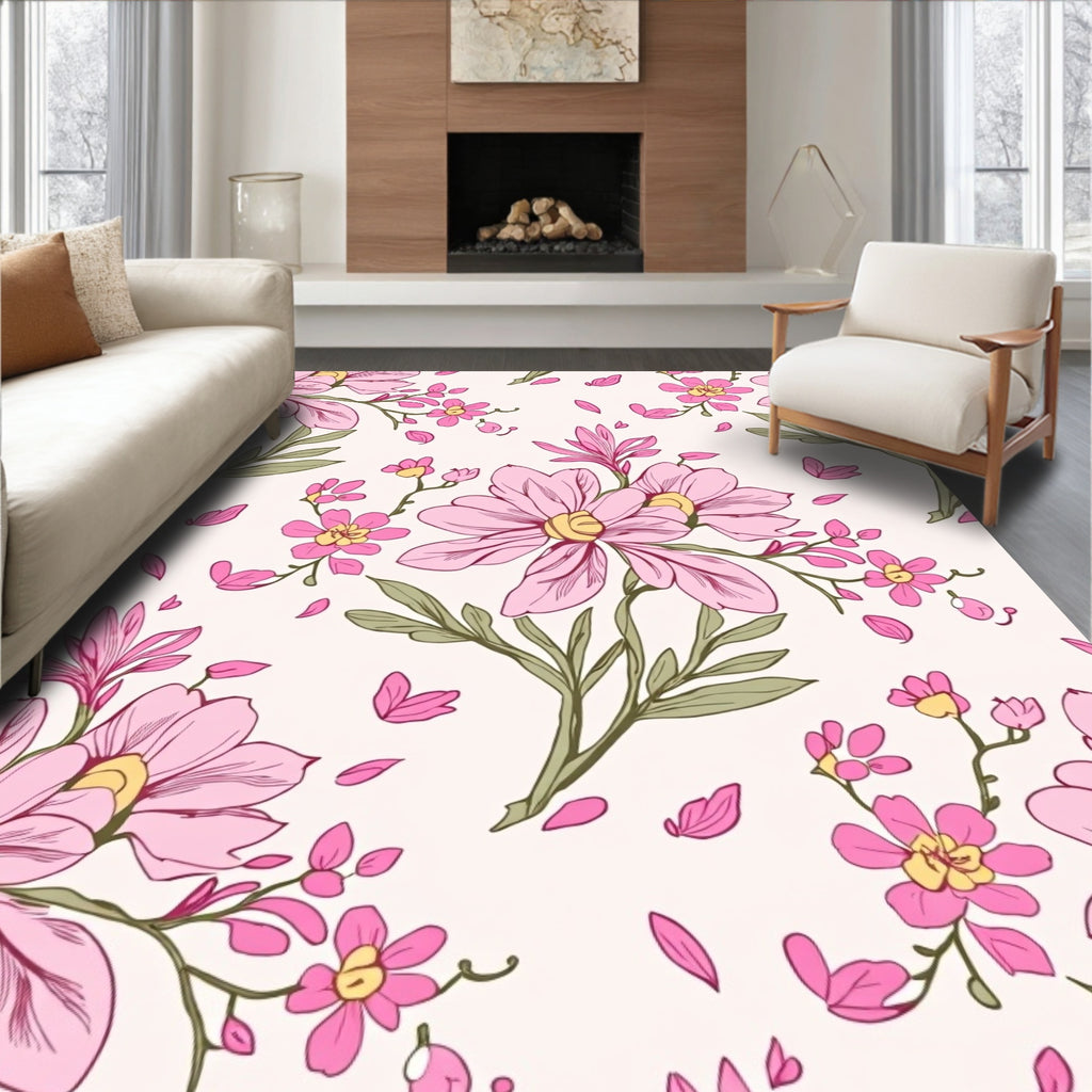 Pink Blossom Pattern Floral Design Rug
