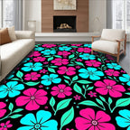 Bright Pink Aqua Floral Botanical Rug