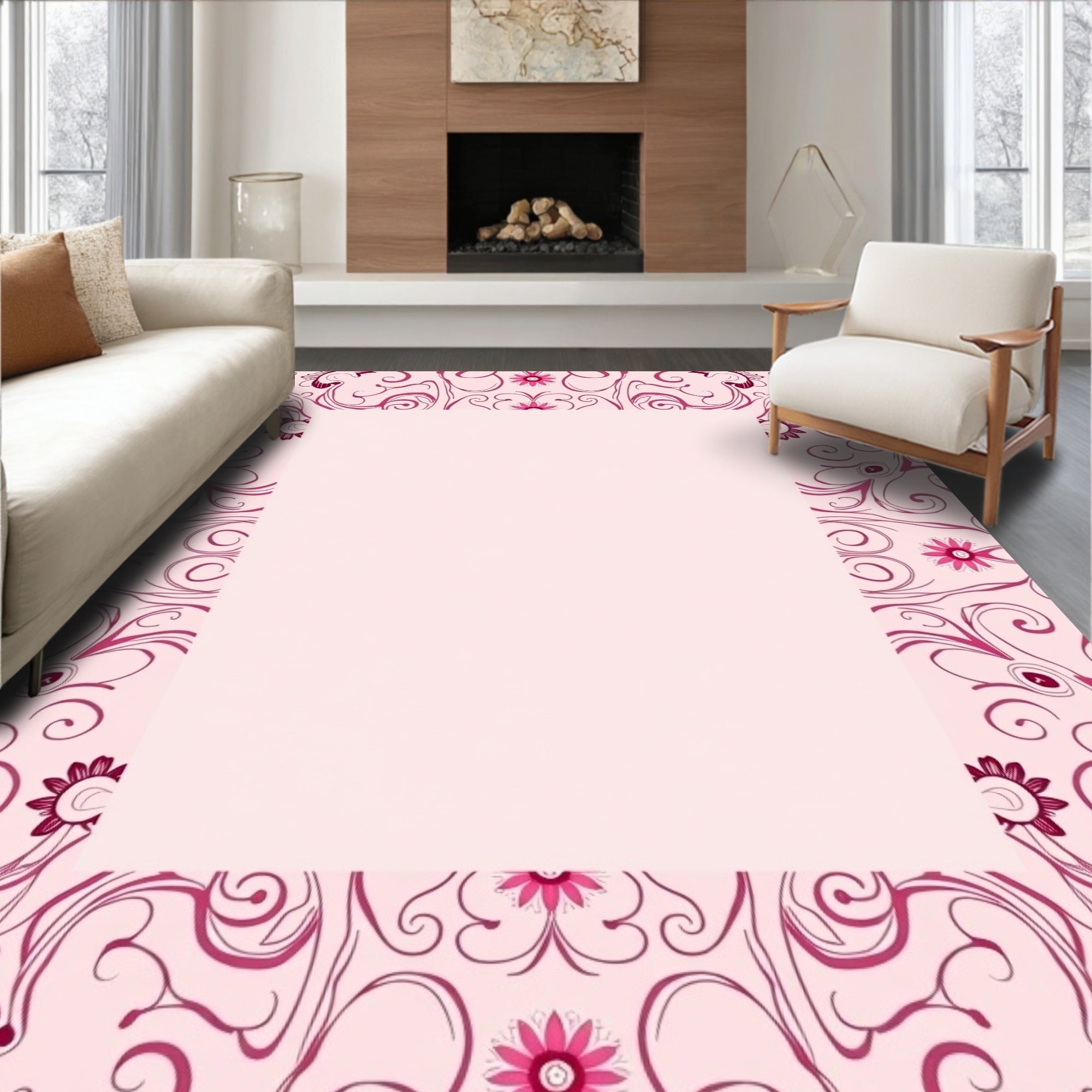 Ornate Floral Swirl Design Rug