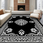 Black And White Floral Medallion Design Rug