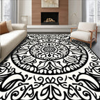 Black White Ornamental Circle Pattern Rug