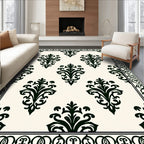 Classic Black Damask Floral Pattern Rug