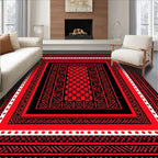Bold Red Black Geometric Pattern Rug