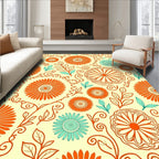Orange Teal Floral Swirl Pattern Rug