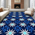 Navy Blue White Starburst Snowflake Rug