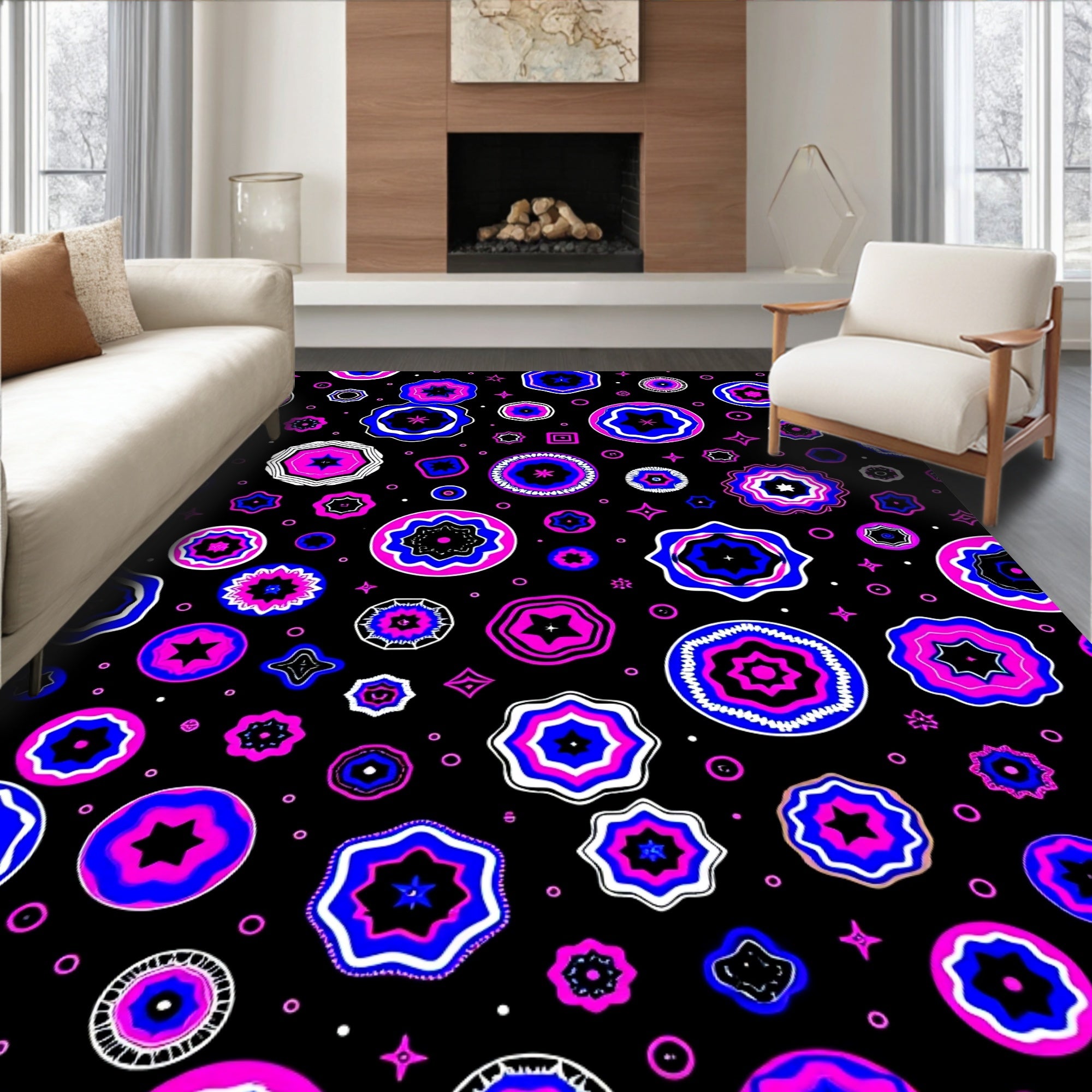 Colorful Floral Star Geo Pattern Rug
