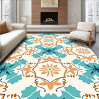 Intricate Teal Orange Tile Inspired Pattern Rug