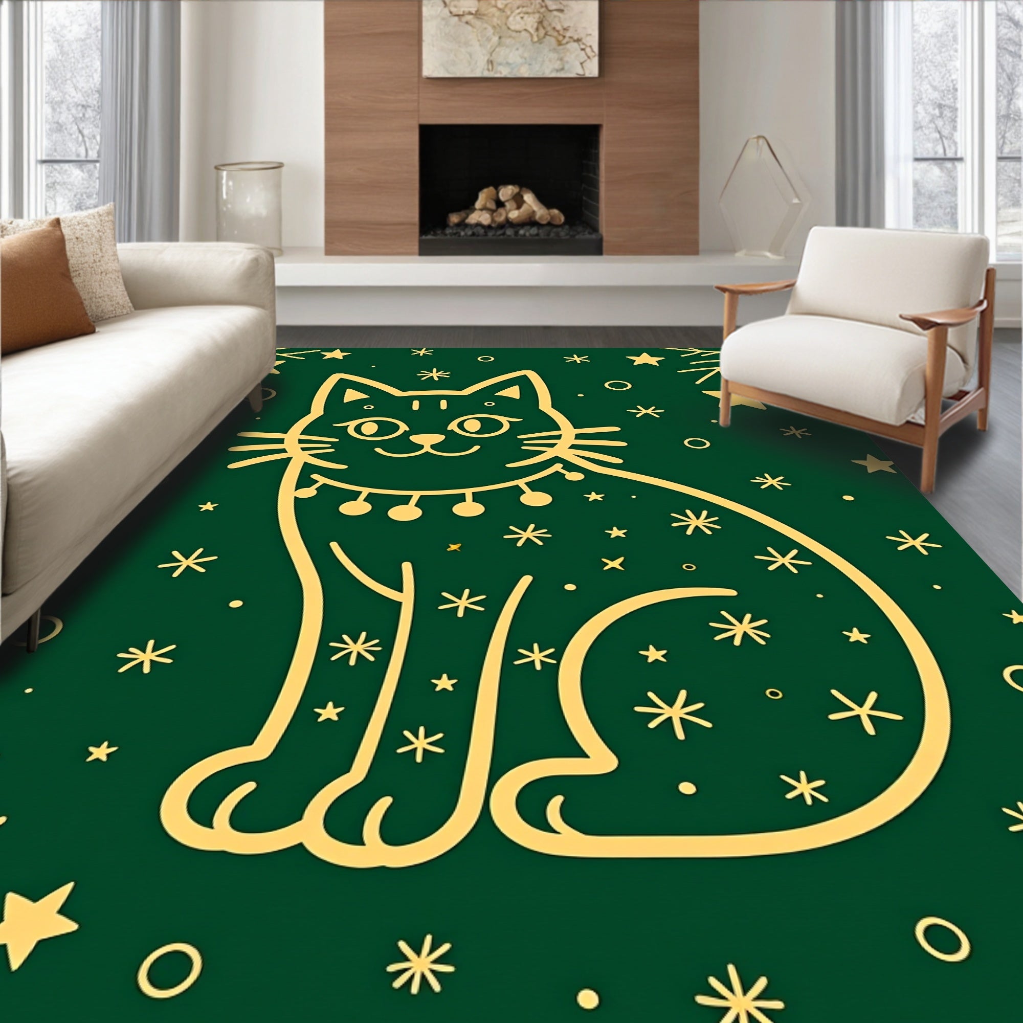 Whimsical Cat Star Burst Pattern Rug