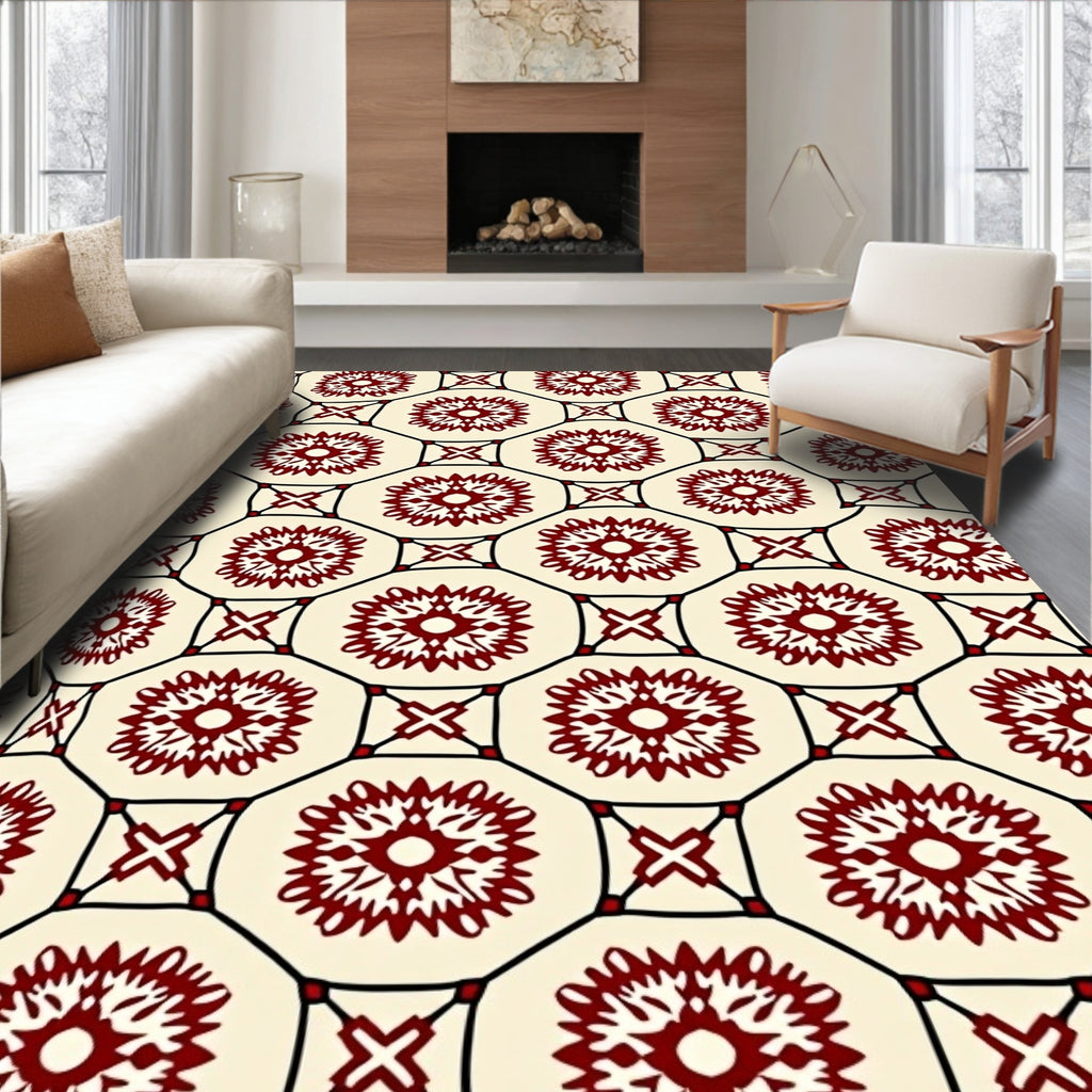 Antique Floral Octagon Pattern Rug