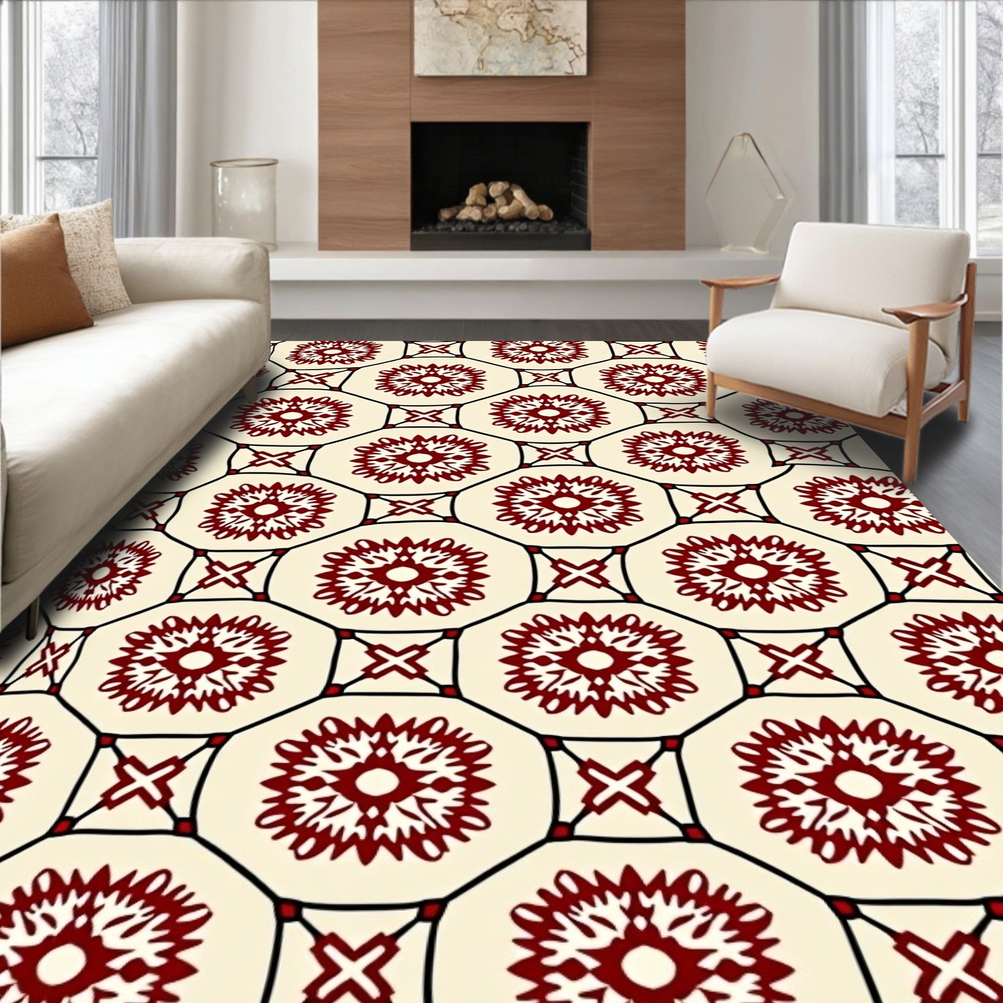 Antique Floral Octagon Pattern Rug